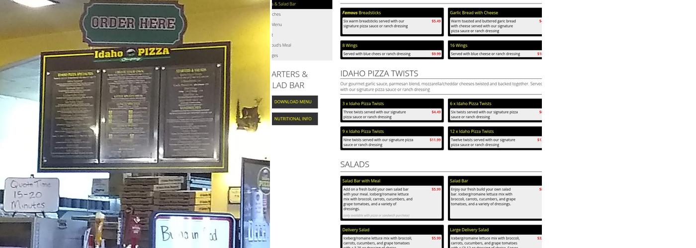 Idaho Pizza Company Menu