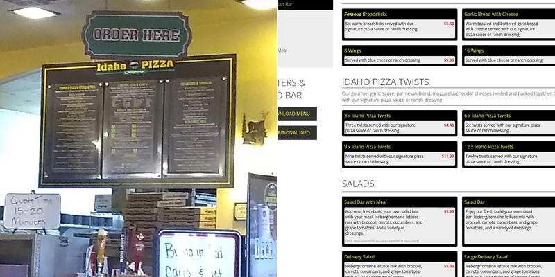 Idaho Pizza Company Menu