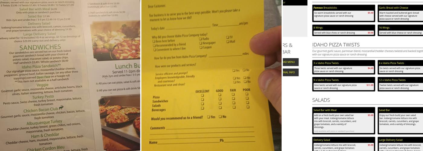 Idaho Pizza Company Menu