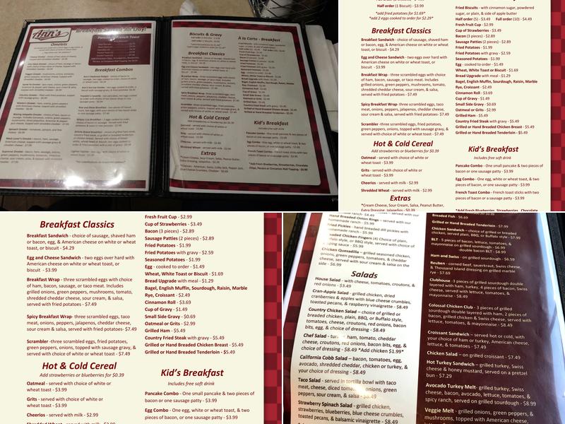 Ann's Restaurant Menu