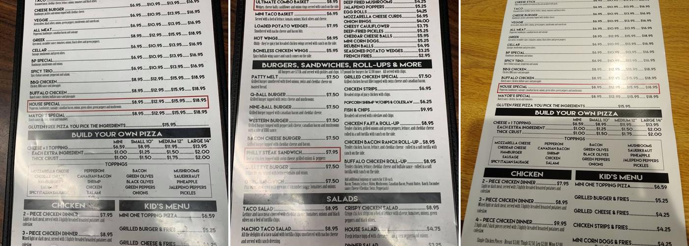 Pizza Cellar Menu