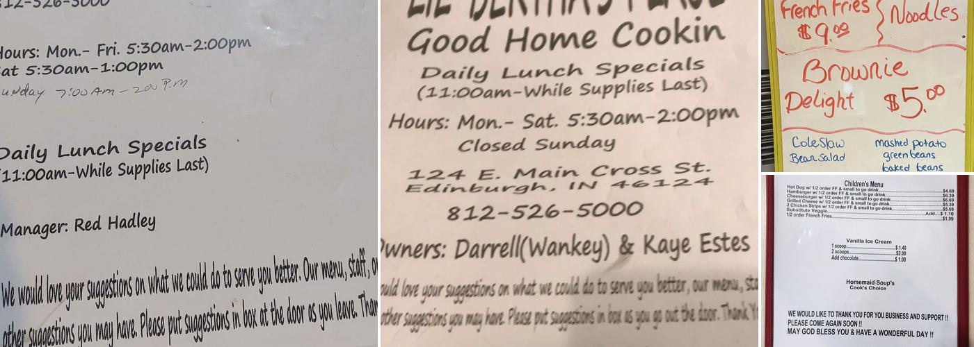 Big Red's Place Menu