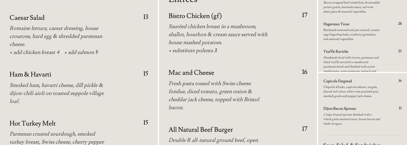 Brick 29 Bistro Menu