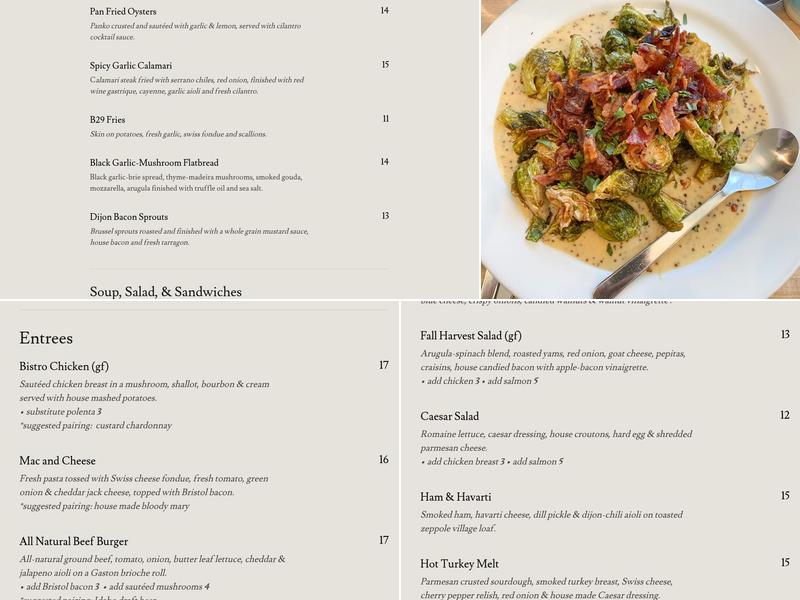 Brick 29 Bistro Menu