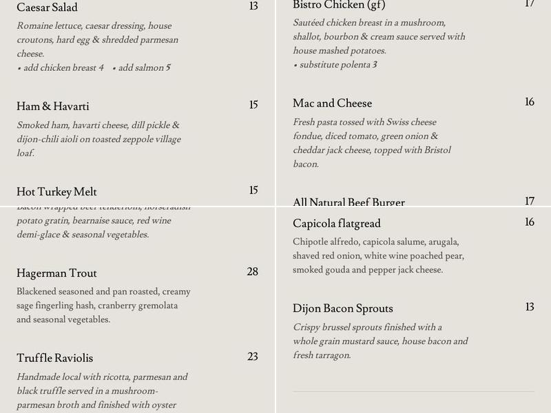 Brick 29 Bistro Menu