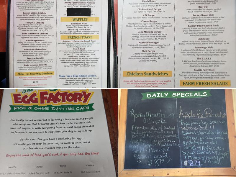 The Egg Factory Menu