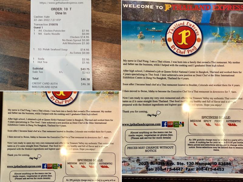 JP Thailand Express Menu