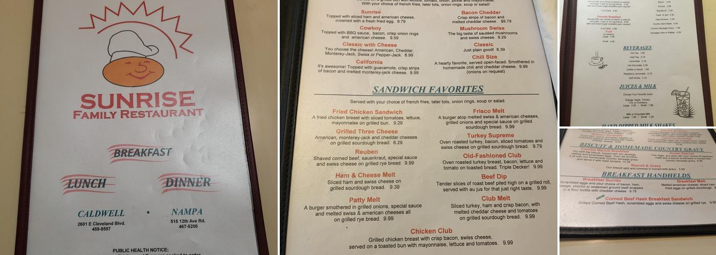 Sunrise Inn Menu