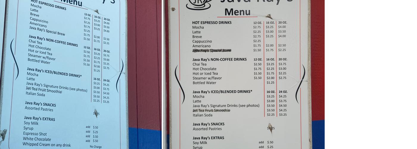 Java Ray's Menu