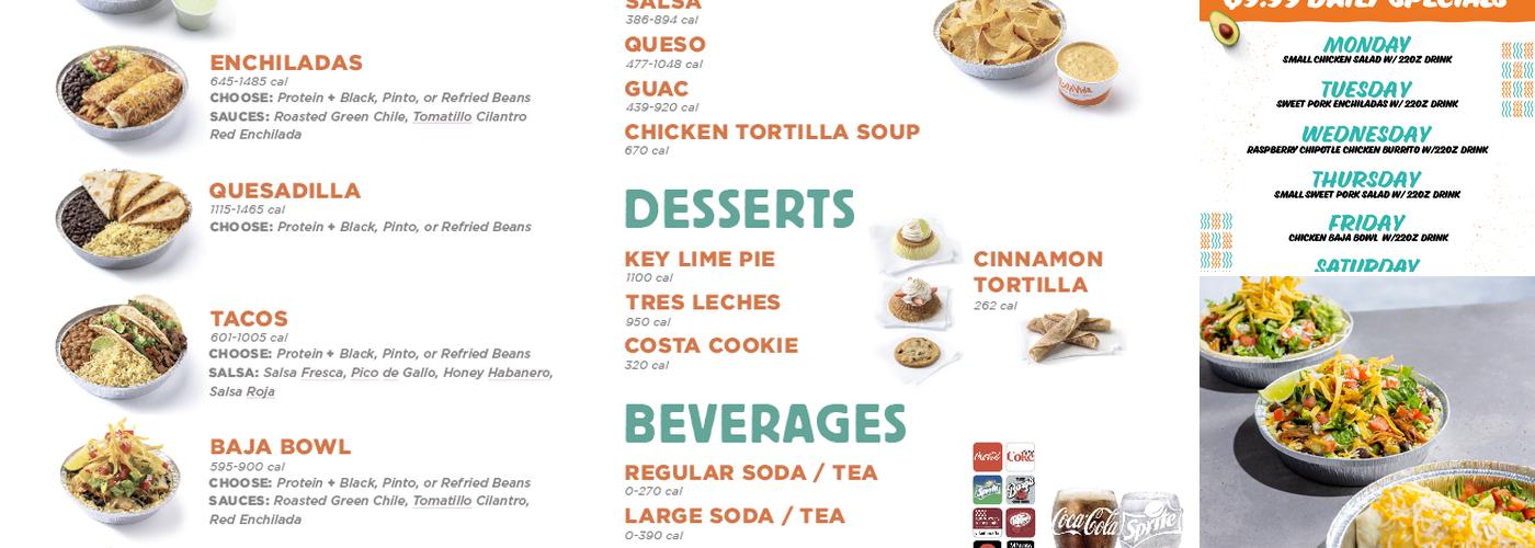 Costa Vida Menu