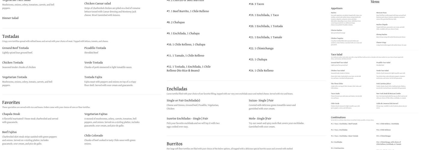 Chapala Mexican Restaurant VII Menu