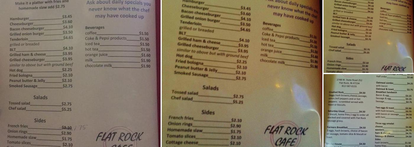 The Flat Rock Cafe Menu