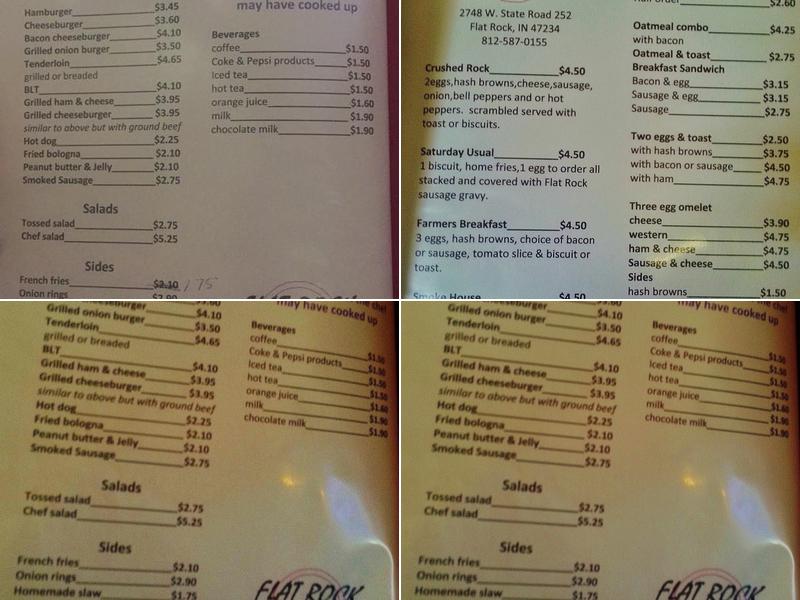 The Flat Rock Cafe Menu