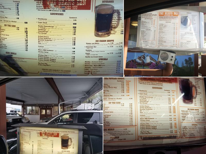 Bear's Den Menu