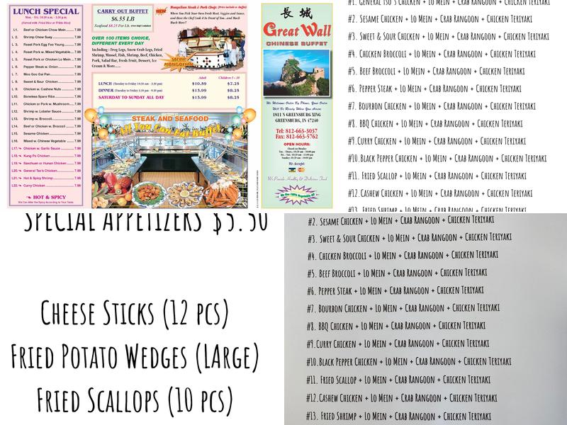 Great Wall Chinese Buffet Menu