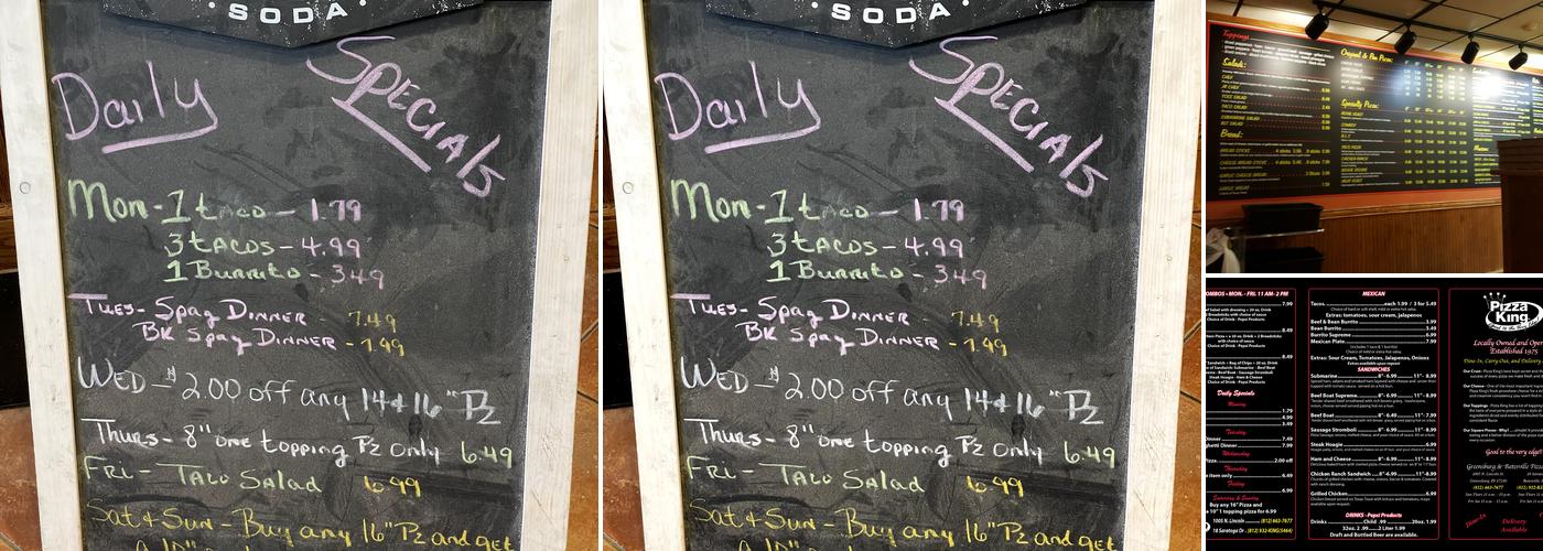 Pizza King Menu