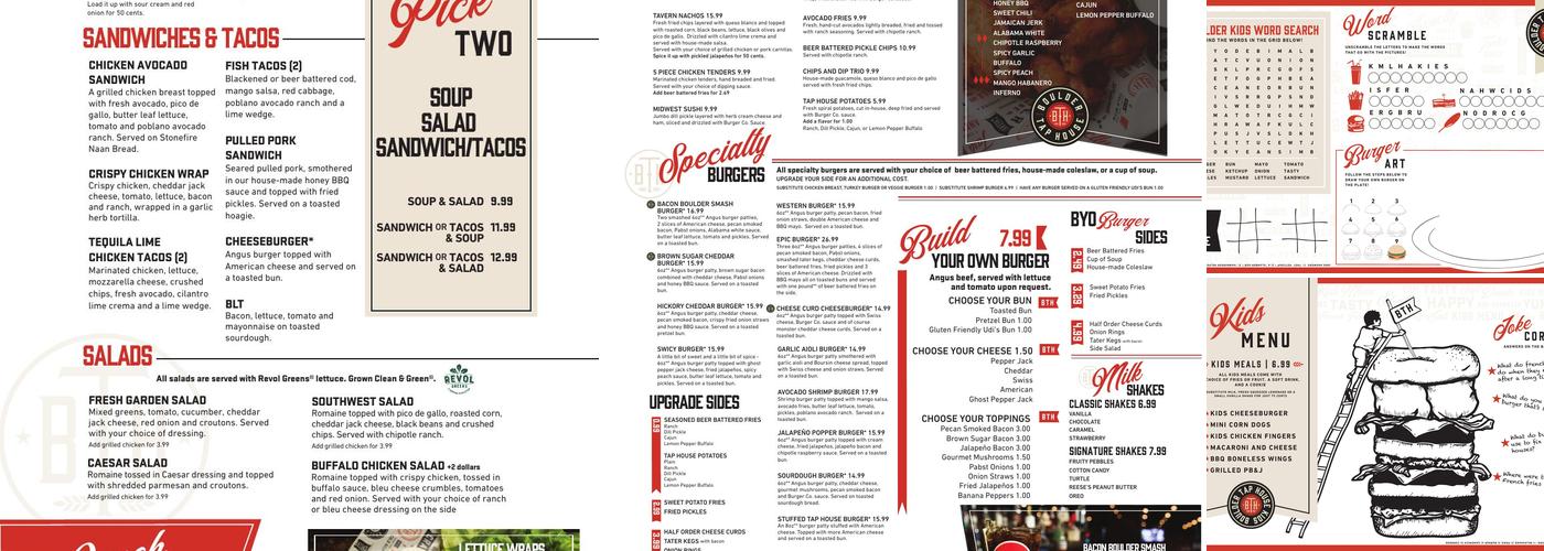 Boulder Tap House - Mason City Menu