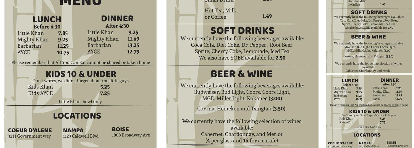 Mongolian BBQ Menu