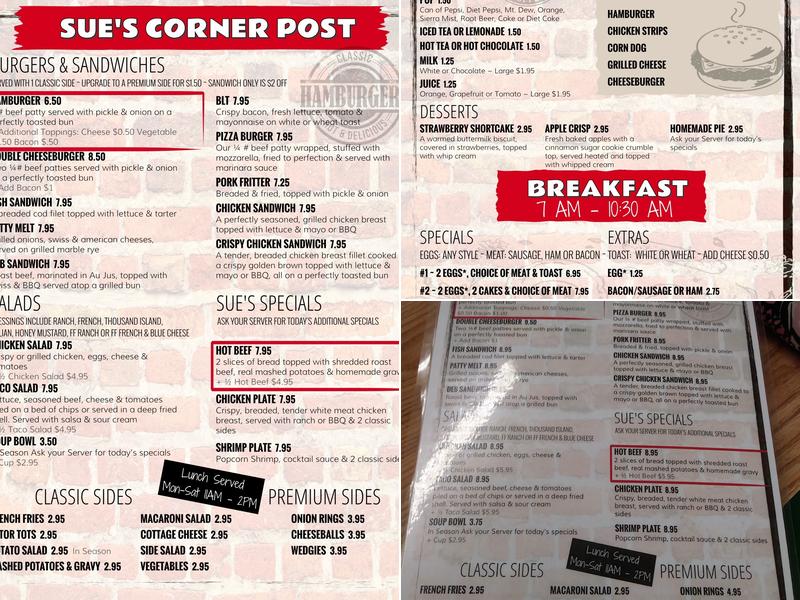 Sue's Corner Post Cafe Menu
