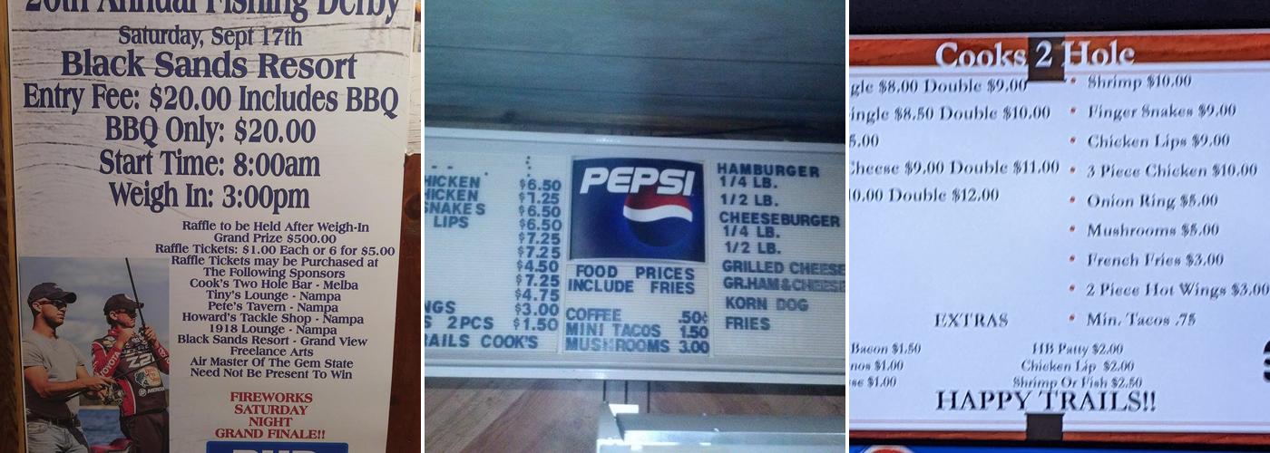 Cook's Two Hole Bar & Grill Menu