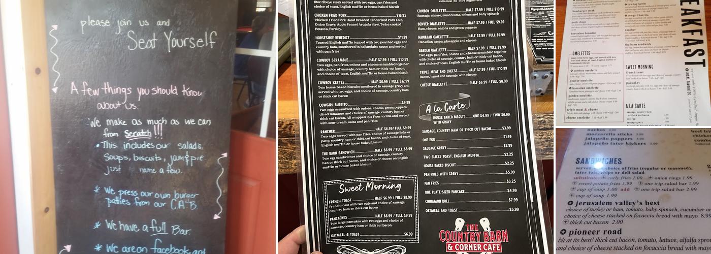 Country Barn Corner Cafe Menu