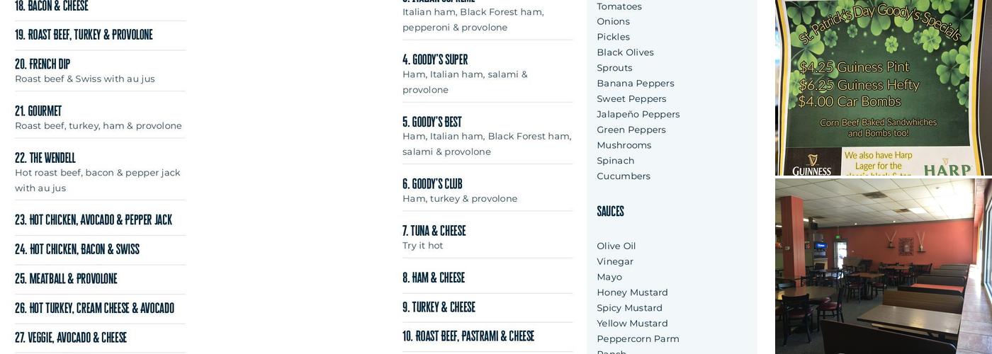 Goody's Deli Menu