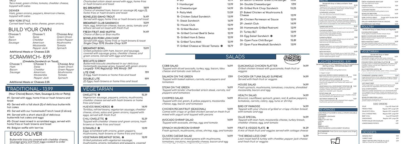 Olivers Restaurant Menu