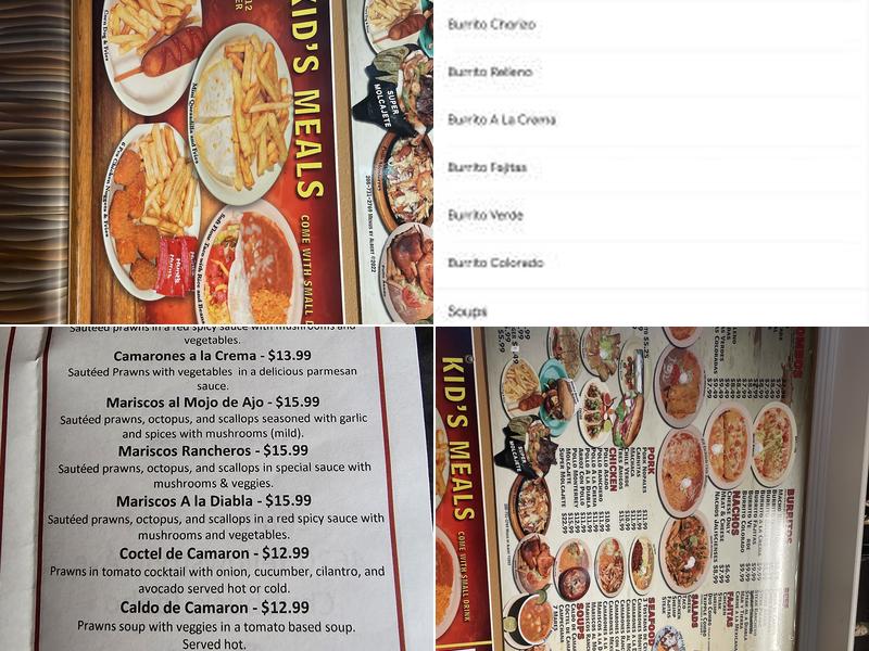 Tres Hermanos Menu