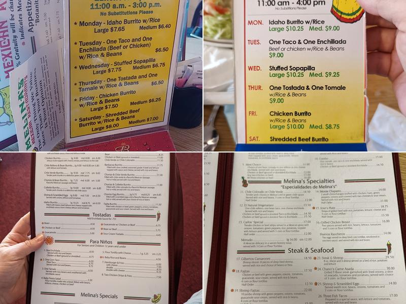 Melina's Mexican Food Menu
