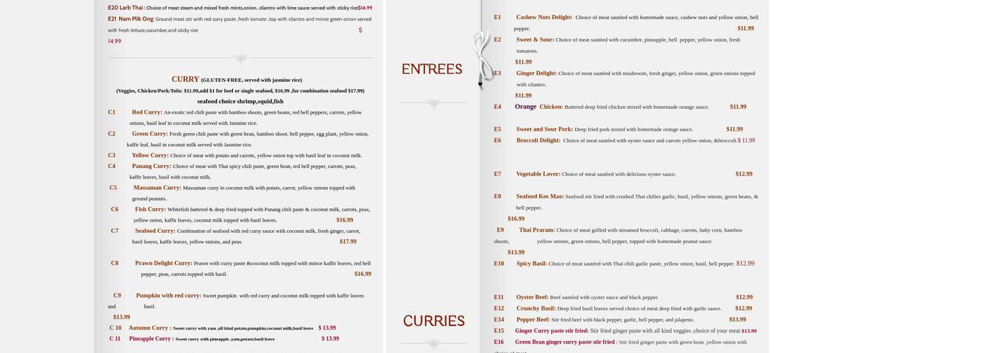 Thai Paradise Cuisine Menu
