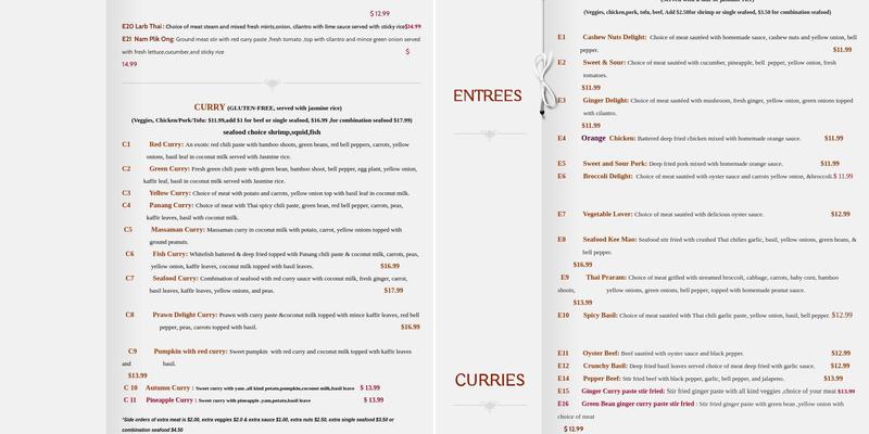 Thai Paradise Cuisine Menu