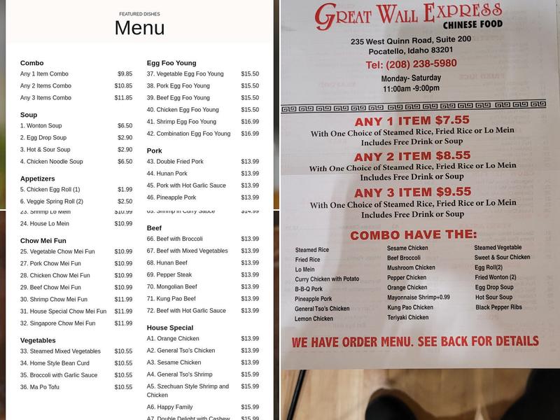 Great Wall Express Menu