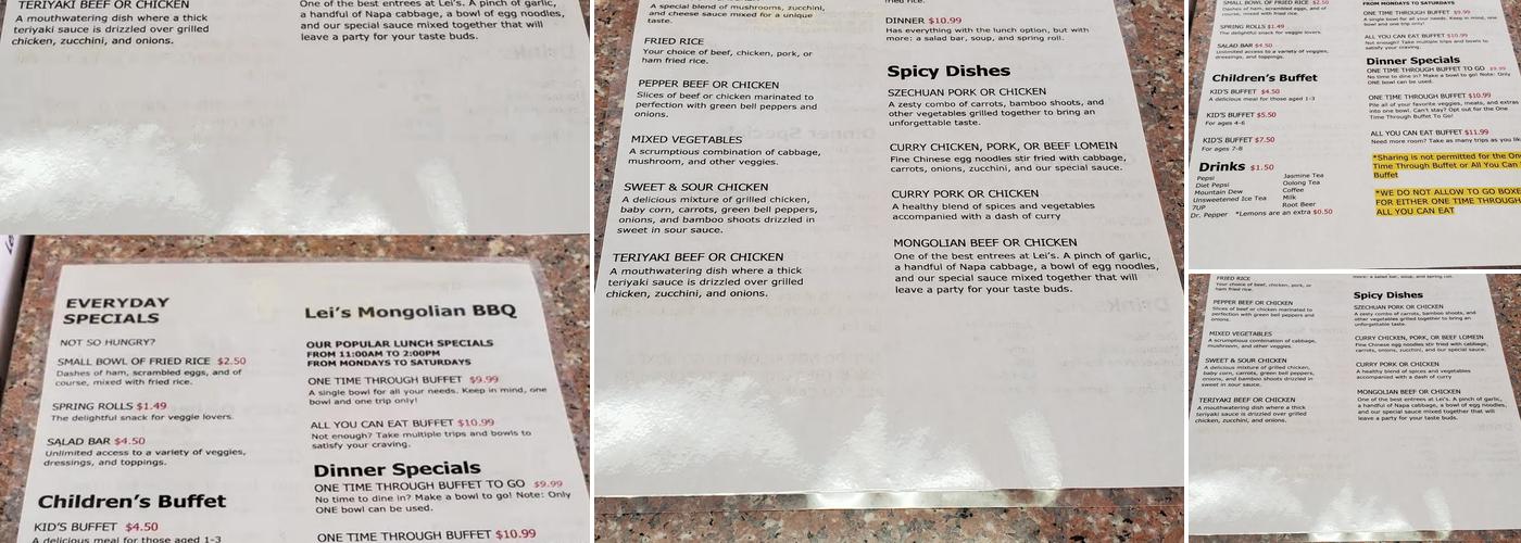 Leis Mongolian B-B-Q Menu