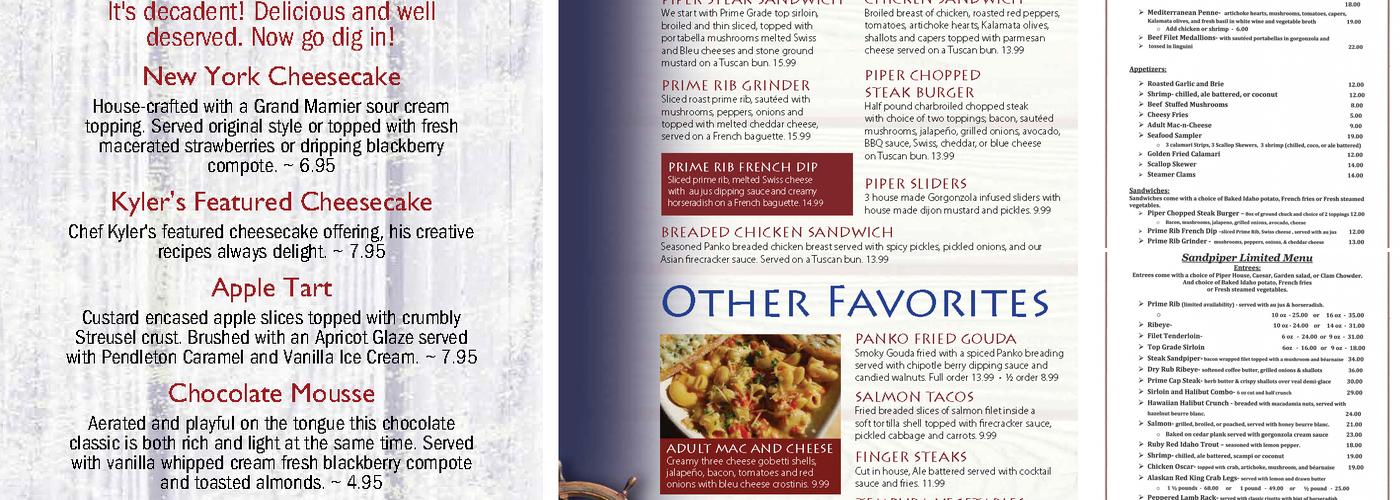 Sandpiper Restaurant Menu