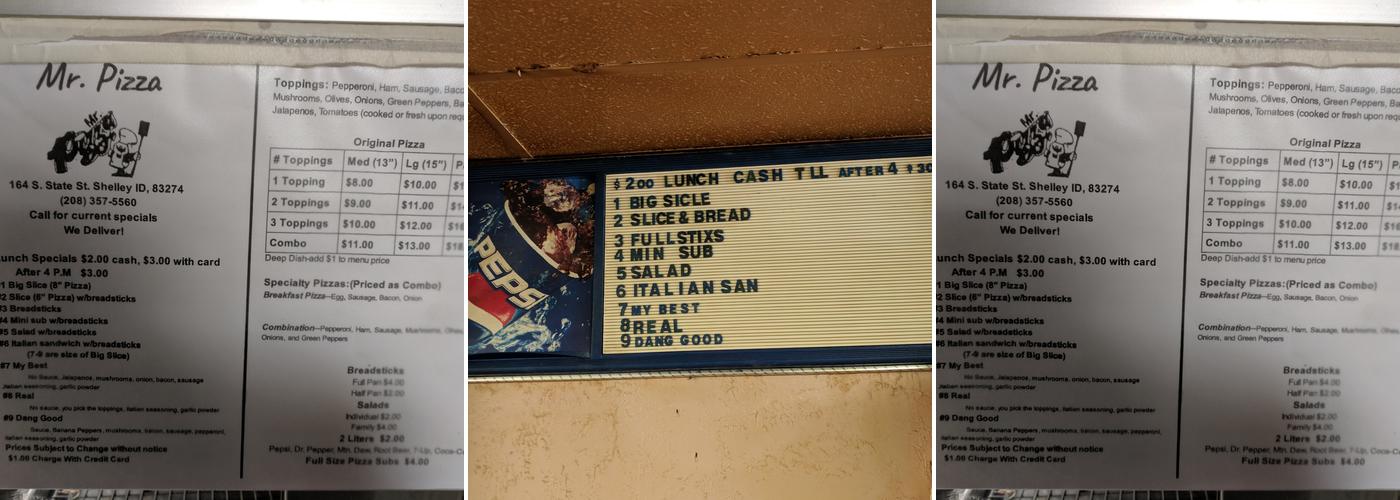 Mr Pizza Menu