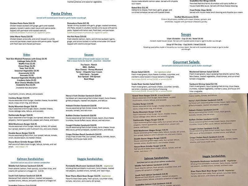The SnakeBite Restaurant Menu