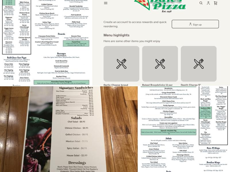 Dale's Pizza Menu