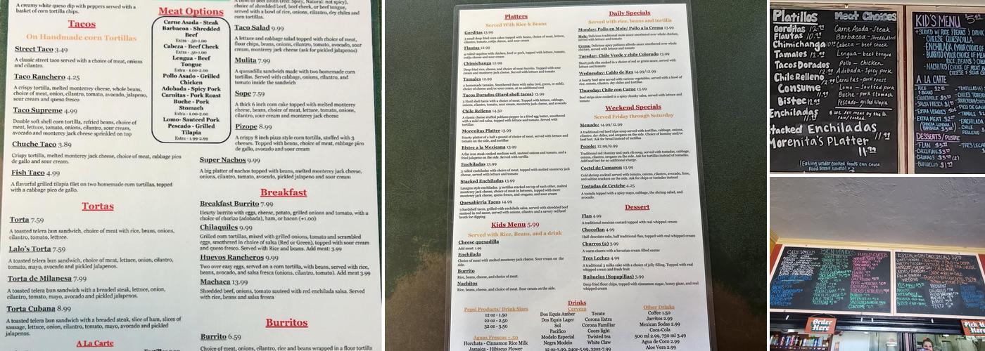 Morenita's Restaurant Menu