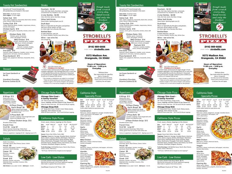 Strobelli's Pizza Menu
