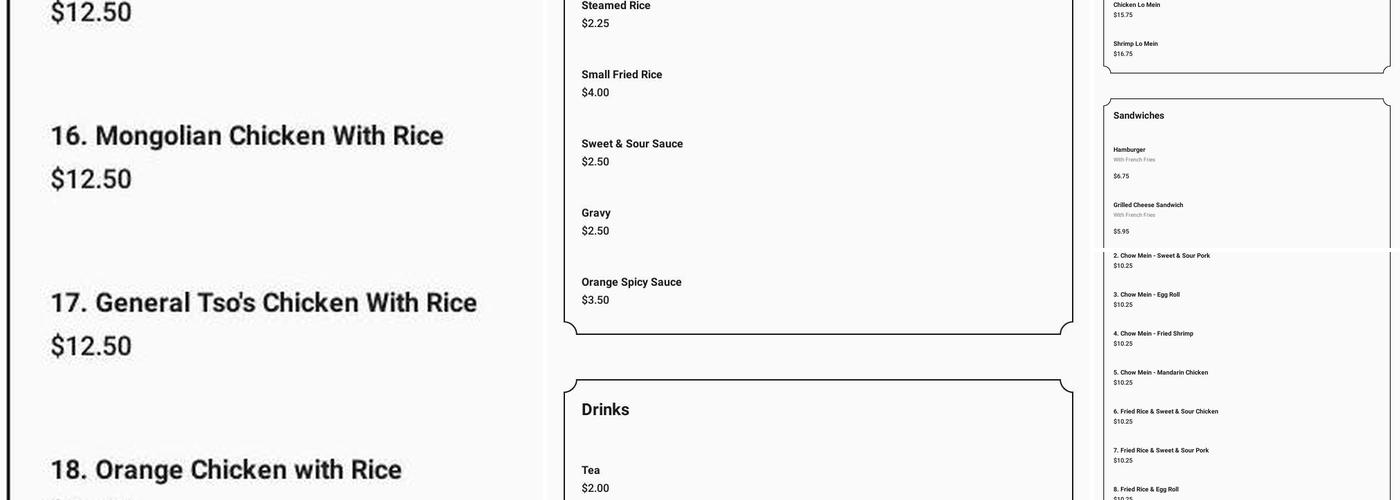 New Hong Kong Restaurant Menu