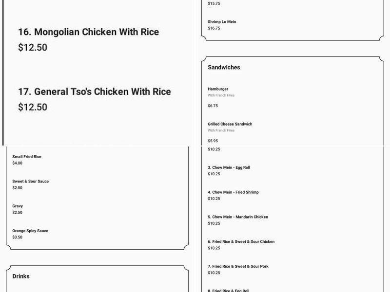 New Hong Kong Restaurant Menu