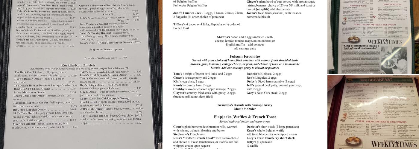 Gold Miner Cafe Menu