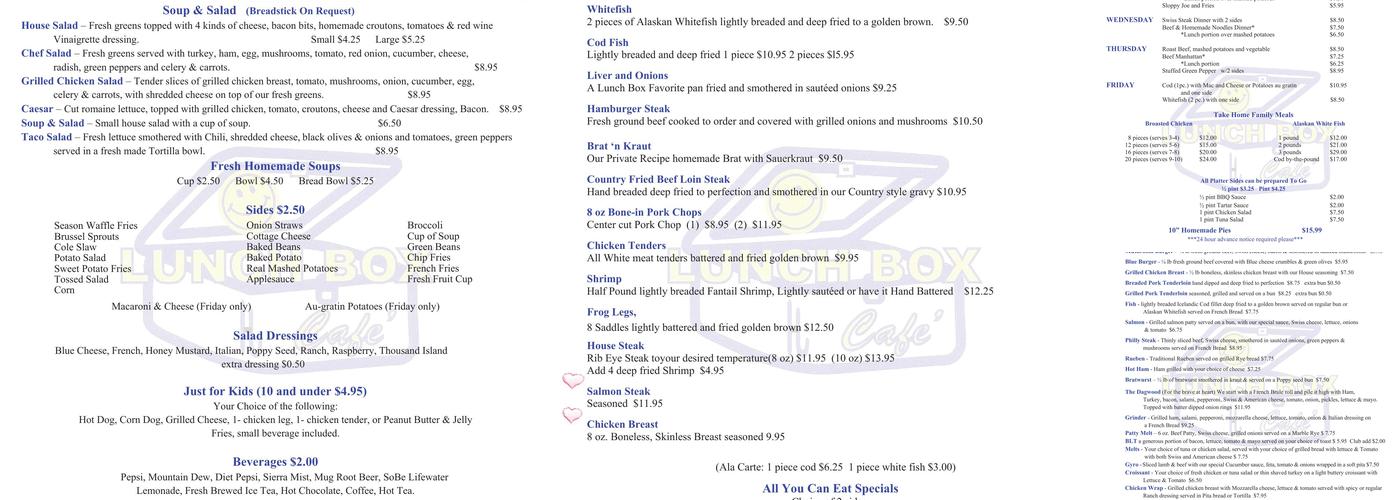 Lunch Box Cafe Menu