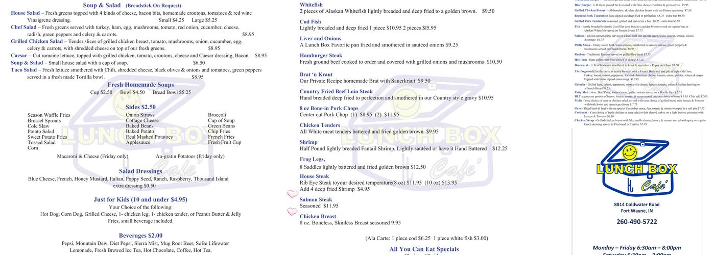 Lunch Box Cafe Menu