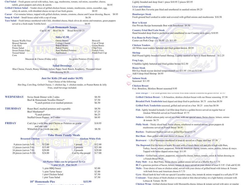Lunch Box Cafe Menu