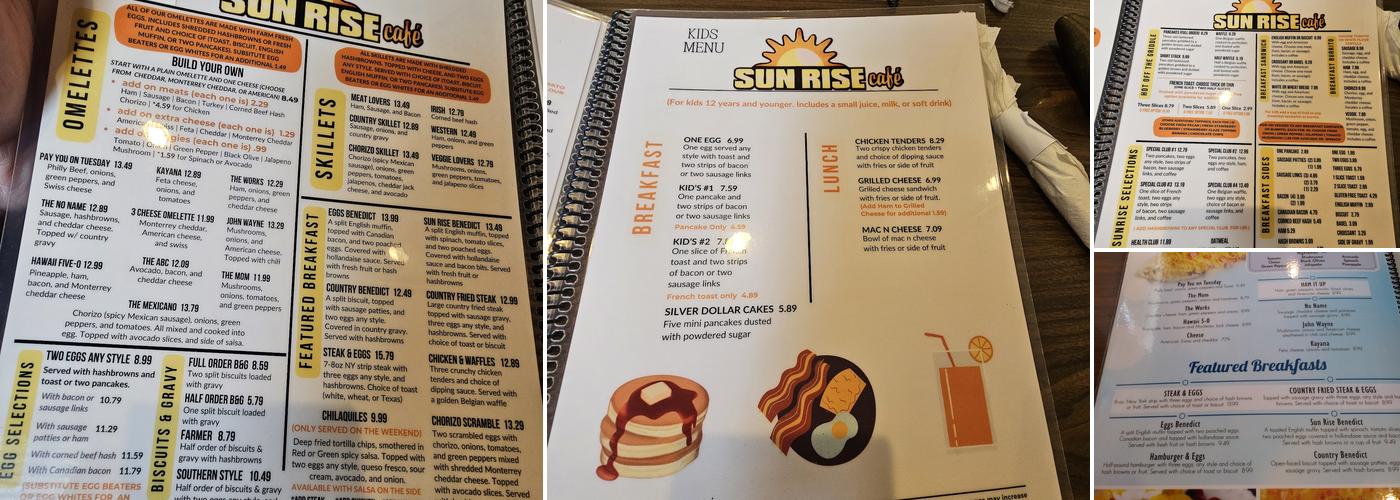 Sun Rise Cafe Menu