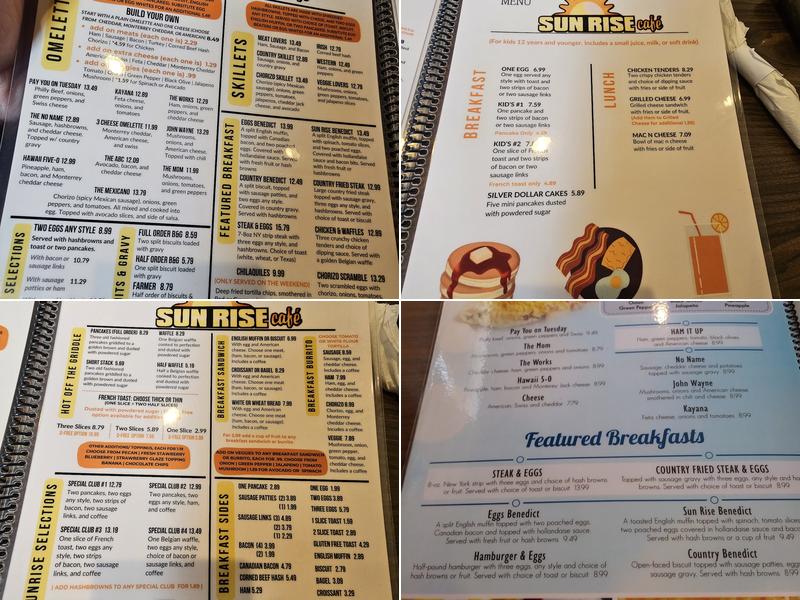 Sun Rise Cafe Menu