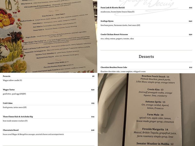 Joseph Decuis Menu