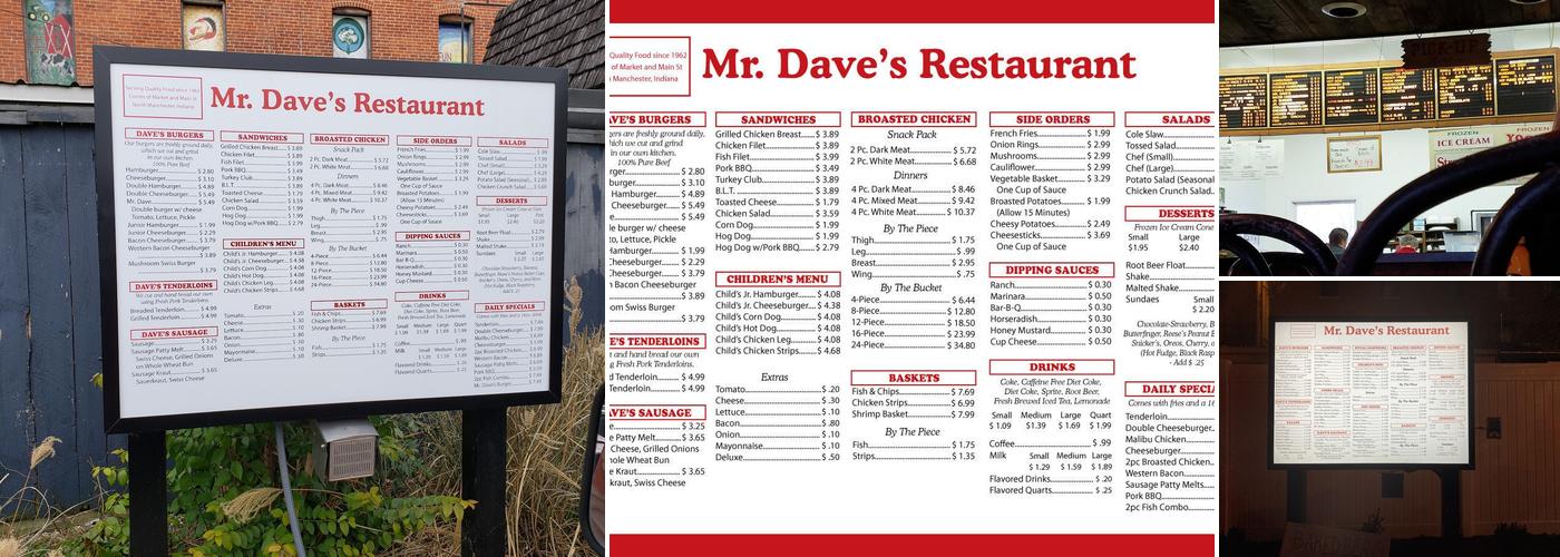 Mr. Dave's Menu