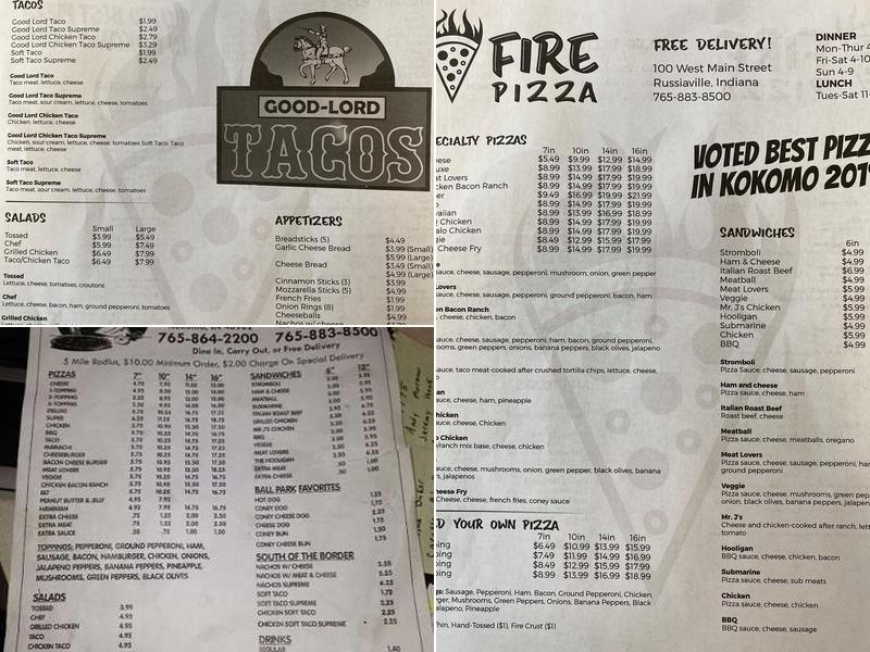 Fire Pizza Menu